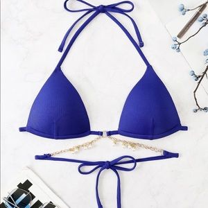 Blue push up bikini top w/ beads hang